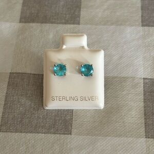 Sterling Silver CZ Aquamarine Stud Earrings